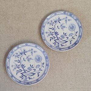FURNIVALS BLUE ONION Porcelain Saucers, Set Of Two